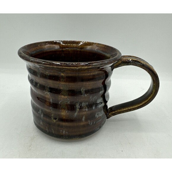 Pottery Coffee Mug Handmade Signed Colleen Brown Glazed Large Handle - Picture 1 of 15